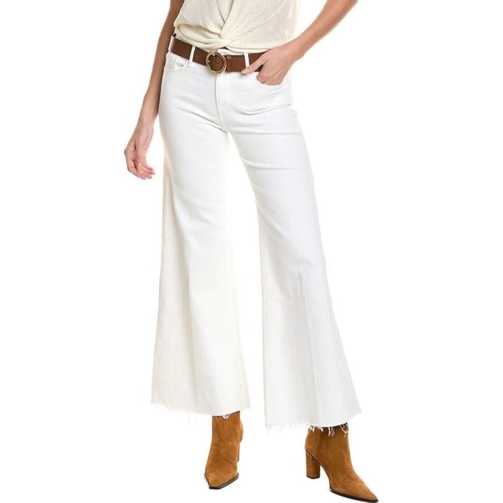 MOTHER The Roller Fray Wide Leg Crop Jeans 28 Fairest Of Them All White Flare
